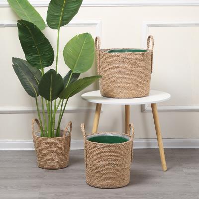 China New Chinese Style Superfluous Object Shape Flower Basket Planter Box Cartoon Seaweed Woven Storage Flower Basket Animal Succulent Seaweed Logo Item for sale