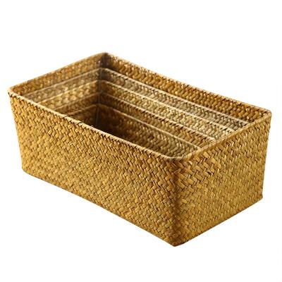 China Viable Handmade Seaweed Woven Storage Basket Household Snack Candy Box Sundries Storage Basket for sale