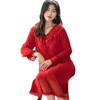 China 2022 Spring New Spring Red High Quality Breathable Nightgowns Sexy Nightgown Pajamas for sale