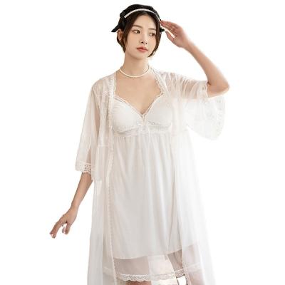 China New Breathable Sexy Pajamas Ladies Pajamas Nightgown Long Sleeve Lace Robe Long Sleeve Two Piece Pajamas for sale