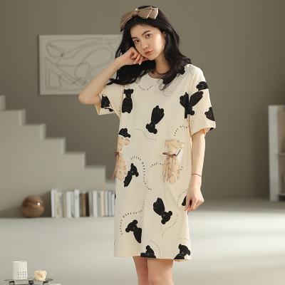 China Wholesale Breathable Summer Cotton Short Sleeve Dress Loose Casual Short Nightgown for sale