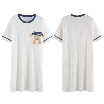 China Wholesale Breathable Summer Cotton Short Sleeve Dress Loose Casual Short Nightgown for sale