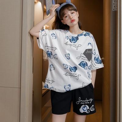 China Breathable pajamas wholesale new summer women's cute cartoon pajamas cotton suit for sale