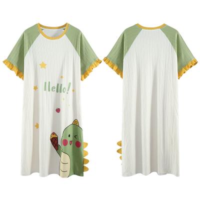 China Cotton Breathable Nightgowns Polyester Women's Short Sleeve Nightgowns Cartoon Printed Nightwear Soft Sleep Casual Night Dress for sale