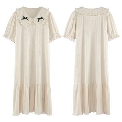 China Hot-selling Fashion Breathable Bowknot Short Sleeve Courtyard Style Nightgown Comfortable Amazon Nightgown Sleep Dress for sale