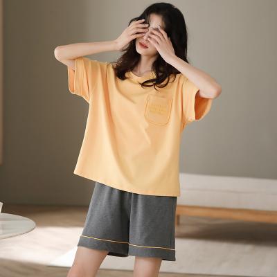 China New Wholesale Solid Color Style Short Sleeve Summer Breathable Soft Comfortable Pajamas For Women for sale