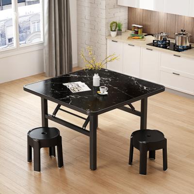 China Modern Luxury Foldable Adjustable Cafe Restaurant Floor Small Square MDF (Height) Dining Table With Black Legs for sale