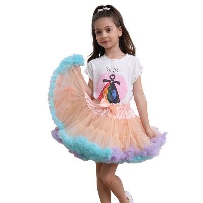 China Breathable Colorful Mini Pettiskirt Girls Party Dresses with Hairpin Rainbow Tulle Tutu Trims Toddler Girl Clothes Kids Dance Dress for sale