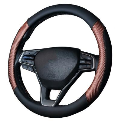 China GUTSBOX Universal 38cm DIY Hand Stitch Perfect Fit Genuine Leather Steering Wheel Cover with Needle and Thread for sale