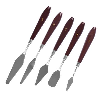 China For 5pcs/set Oil Artist Wood Handle Oil Paint Knife Palette Knife Serving Set Mixed Scraper Set Spatula Knives Stainless Steel Tools for sale