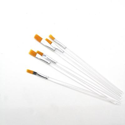 China 6pcs Children's Clear Plastic Handle Brush Flat Yellow Nylon DIY Artist Paint Brush Watercolor Brush for sale