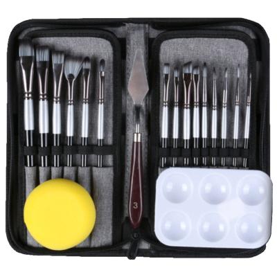 China WHOLESALE 19PCS DIY Paint Making Painting Art Mixing Shape Brush Set -15PCS,Palette,Sponge Pad,Palette Knife with Canvas Carry Bag for sale