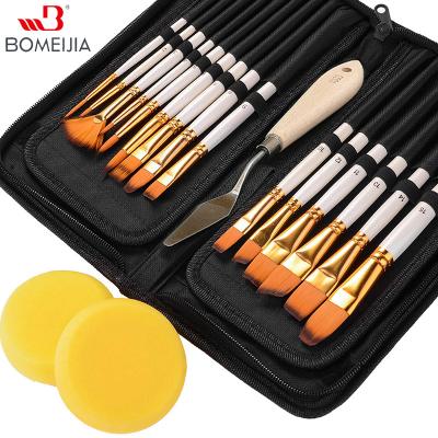 China 15pcs Oil Watercolor Artist Painting Brush Set Wood Handles Brushes Hair With Knife&Sponge Body Painting Acrylics Free Painting Oil Paint for sale