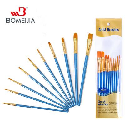 China BOMEIJIA 10Pcs/Set Watercolor Gouache Nylon Paint Brushes Different Shape Round Pointed Tip Nylon Hair Paint Brush Art Supplies for sale