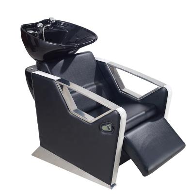 China Modern Black Hair Washing Chair Shampoo Chairs Salon Furniture Hairdressing Chair With Footstool for sale