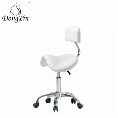 China Modern Ergonomic Rolling Saddle Stool Chair With Back And Wheels, Hydraulic Lift Height Adjustable Barber Chair for sale