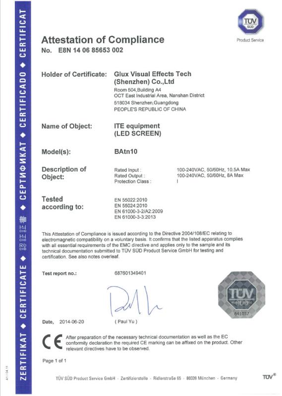 Safety Certification - Glux Visual Effects Tech(Shenzhen) Co., Ltd