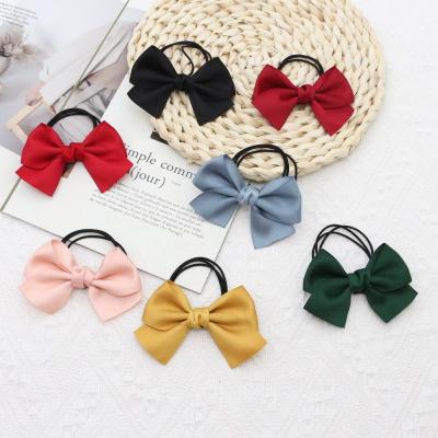 China 2022 Popular Small And Cute Solid Colors Ribbon Bow Elastic Band Hair Rope Tie Factory New Product For Girl for sale