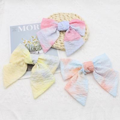 China Fashion Cotton Cloth Hair Clip Double Layers Big Colorful Bow Knot Tie Dye Colorful Hair Pins For Girls for sale