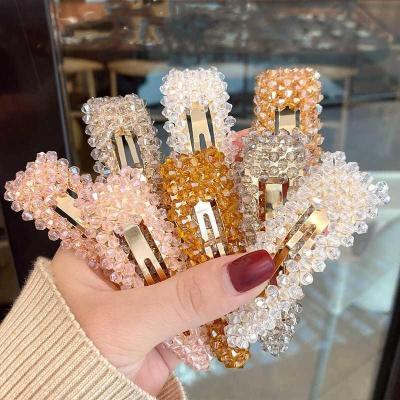 China Top Selling Fashion Exquisite Crystal Hand Made Weave Korean Metal Bangs Hair Clips For Girls Hair Pin for sale