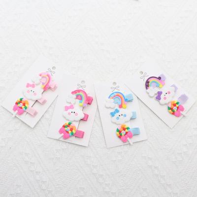 China Cute Rainbow Kids Hairpins 3pcs/set Hair Accessories Cartoon Bobby Pin Baby Hair Clips Colorful Exquisite and Cute Girls Hair Clips for sale