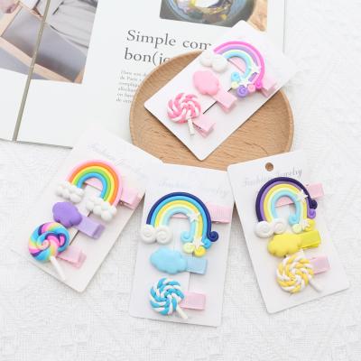 China Exquisite and cute good quality hair clips for girls cute colorful candy rainbow cloud lollipop child hairpin set for sale