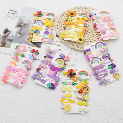 China 14PCS /SET Exquisite and Cute Korean Children Rainbow Lollipop Colorful Hairpin Girl Headdress Platypus Hair Clip Hair Accessories Set for sale