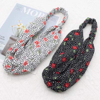 China Designer Soft Head Wraps Floral Printed Fabric Cross Headband Elastic Wide Headbands For Women for sale