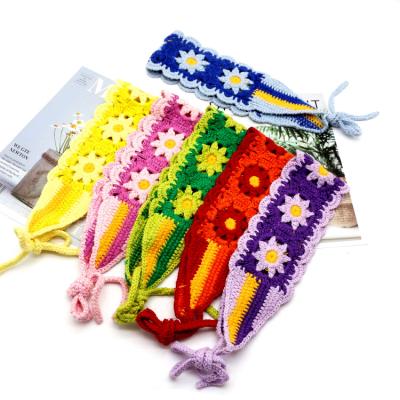 China New Design Daisy Floral Elastic Crochet Head Cozy Soft Boho Wrap Knit Wide Headband For Women And Girls for sale