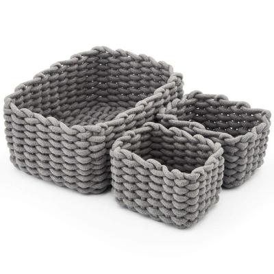 China Sustainable High Quality Bear Cotton Rope Basket 3 Pieces Small Gift Basket Wholesale Laundry Basket for sale