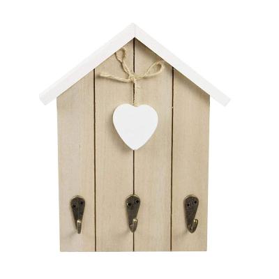 China Cute Shabby Chic High Quality Wood Key Hanger Home Shaped Wall Key Holder for sale