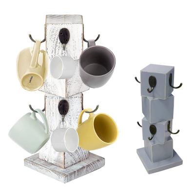 China High Quality Viable Wooden Coffee Cup Holder 8 Hooks Block Cup Holder Tree Countertops Holder Cup Holder for sale