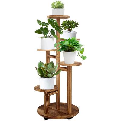 China Modern Hot Selling Rustic Wooden Multilayer Flower Pots Rack Shelf Indoor Corner Plants Show Rack 5 Tiered Tall Plant Rack for sale