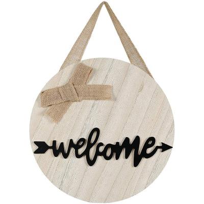 China High Quality MDF Front Door Welcome Sign Wooden Handmade Crafts Around Hanging Garland Sign for sale