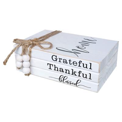 China Blessed Grateful Grateful Farmhouse Decor Book Transitional High Quality Wooden Stack Sign Home Sign for sale