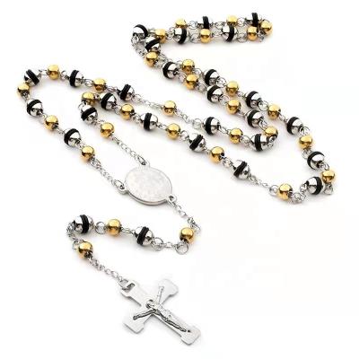 China Religious Jesus Cross Rosary Necklace Luxury Stainless Steel Cross Pendant for sale