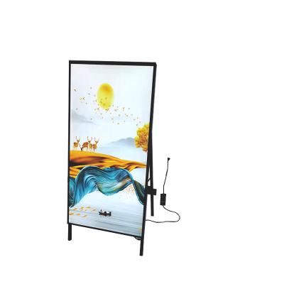 China Adertising Display Indoor Floor Stand Moving Glass Advertising Led Poster Display Light Box for sale