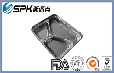 China 3 Compartment Long Term Aluminium Tin Foil Food Containers Fast Food Tray With Paper Lid for sale