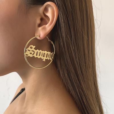 China CLASSIC Custom Unique Kids Name Hoop Earrings 14K Korean Gold Plated Personalized Earring For Women for sale