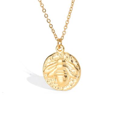 China CLASSIC Single PVD Gold Coin Necklace 18K Gold Queen Evil Eye Honey Bee Necklace Hot Selling E Stainless Steel for sale