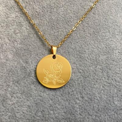 China Gold Coin Personal Necklace Women Stainless Steel Engraved 12 Month Flower Personalized Gift Per Necklaces for sale