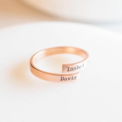 China Two Rings Named Custom Made 2021 Women Finger Ring Personalized Name Gold Open for sale