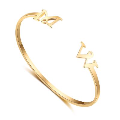 China FASHIONABLE Stainless Steel Adjustable Gold Plated Name Cuff Bracelet Men Women Minimalist Custom Bangle for sale