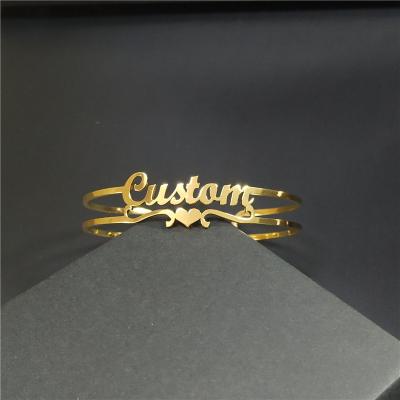 China Personal Personalized Stainless Steel Bangles Bracelets Letters Custom Woman Gold Plated Bangle Jewelry for sale