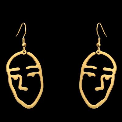 China TRENDY INS Stainless Steel Hollow Out Women Face Sliver Gold Plated Drop Earrings for sale