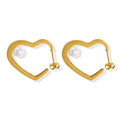 China Wholesale Vintage Designer Inspired Earrings Stainless Steel 18k Gold Filled Love Shaped Pearls Stud Earrings for sale