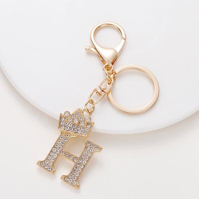 China Ever 2022 Alphabet Key Chain Gold Plated To Alloy Crown 26 Rhinestone Initial Key Chain Letter A-Z Key Ring for sale