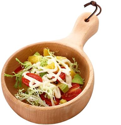 China Sustainable Kitchen Wooden Salad Bowl With Handle , Japanese Solid Wood Bowl , Used For Noodle Salad And Natto for sale