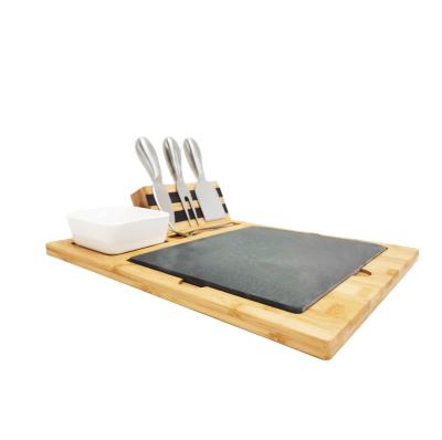 China Bamboo Charcuterie Agate Marble Cheese Board Cutting Board Viable Serving Tray and with Knife Set Cover Acacia Wood for sale