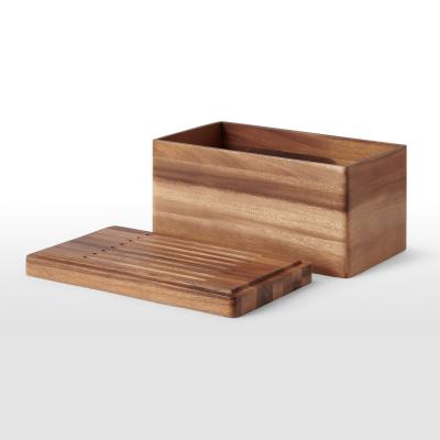 China Sustainable Acacia Wood Bread Bin With Lid Acacia Bread Bin Serving Tray And Cut Out for sale